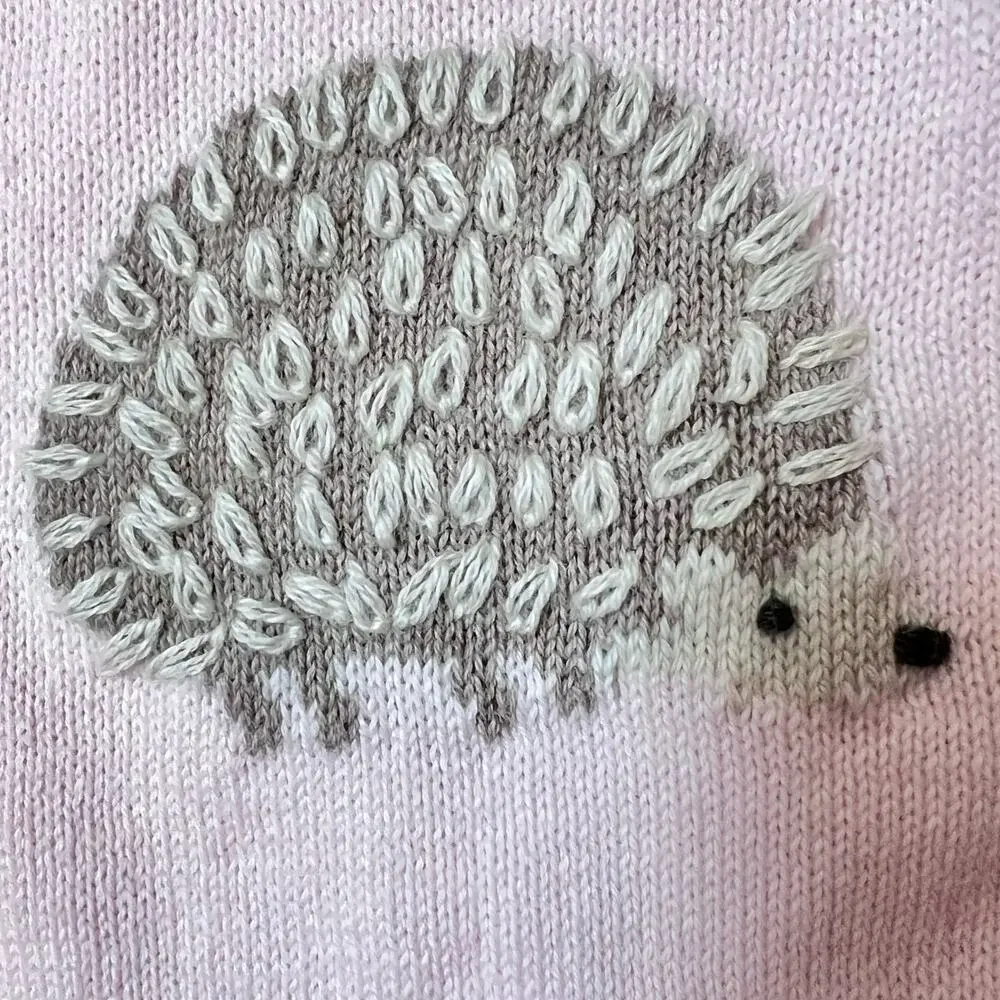 Angel Dear Cardigan Baby Girls 6-12M Pink Cotton Hedgehog Embroidered Sweater